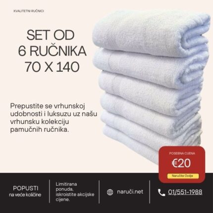 Bijeli Ručnik - Set od 6 Ručnika 70 x 140cm - 150g